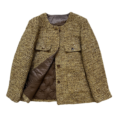 高级金丝羊毛呢编织小香风羽绒服