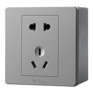 公牛明装插座五孔免打孔超薄墙壁插座带开关灰色明盒明线面板5孔