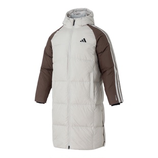 阿迪达斯长款羽绒服男女装2026春季新款运动休闲宽松连帽保暖外套