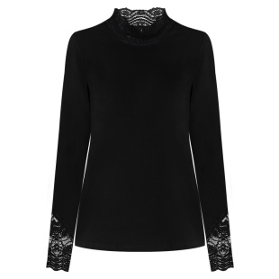 莫代尔黑色t恤女长袖显瘦2025秋款秋冬上衣半高领蕾丝加绒打底衫