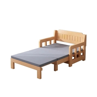 全实木沙发床两用客厅阳台榉木单人伸缩床小户型书房折叠双人沙发