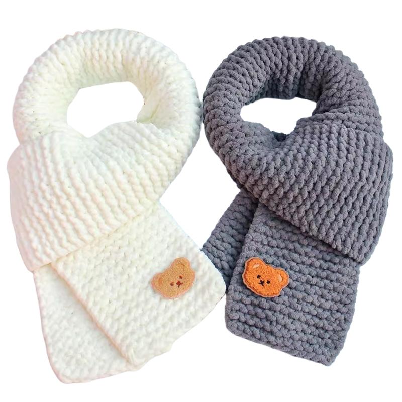 围巾毛线手工diy材料包 小熊自织柔软粗毛线团编织冰条线送男女友