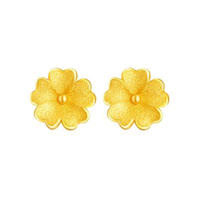 周大生黄金朱槿花耳钉耳坠足金耳钉女友老婆妈妈闺蜜节日生日礼物