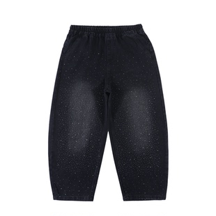 儿童满天星弯刀裤春秋款男童宽松休闲烫钻牛仔裤男孩爆闪满钻裤子