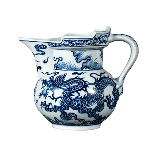 钟家窑高端陶瓷公道杯景德镇柴窑青花手绘龙纹僧帽公杯茶道分茶器