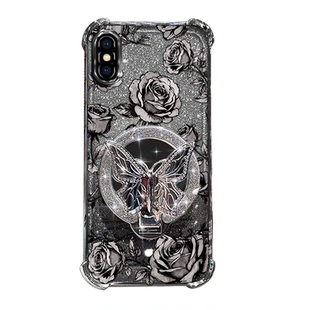 适用苹果X网红手机壳潮女XR闪粉支架iPhoneXS镜头全包xsmax蝴蝶镜软壳XSMAX防摔印花xsmax保护套创意iPhoneX