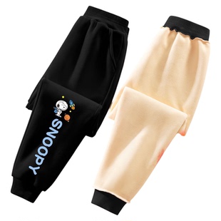 史努比儿童冬季裤子加绒加厚外穿一体绒男童运动裤秋冬款中厚纯棉