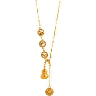 古法沙金福字项链女款葫芦圆盘吊坠配饰高级感轻奢小众秋冬毛衣链