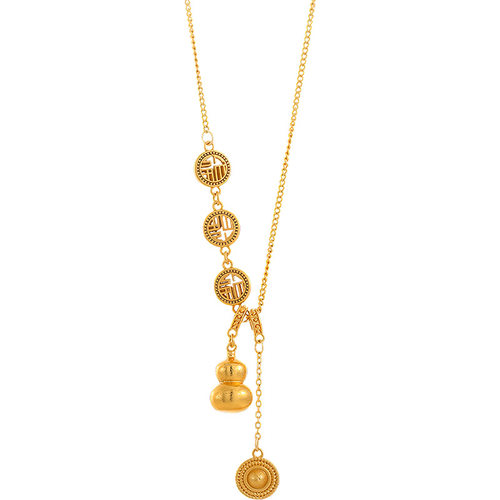 古法沙金福字项链女款葫芦圆盘吊坠颈链配饰高级感轻奢小众毛衣链