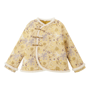 布丁哈鲁冬装女童童装上衣2026秋冬季新款儿童国风夹棉新年外套