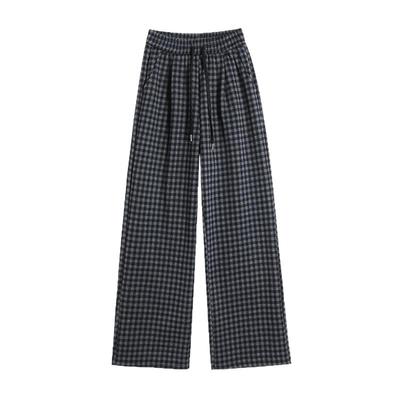 黑灰色格子休闲直筒裤