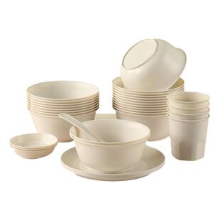 一次性饭碗餐具食品级家用加厚耐高温过年稻壳餐盘三件套碗筷套装