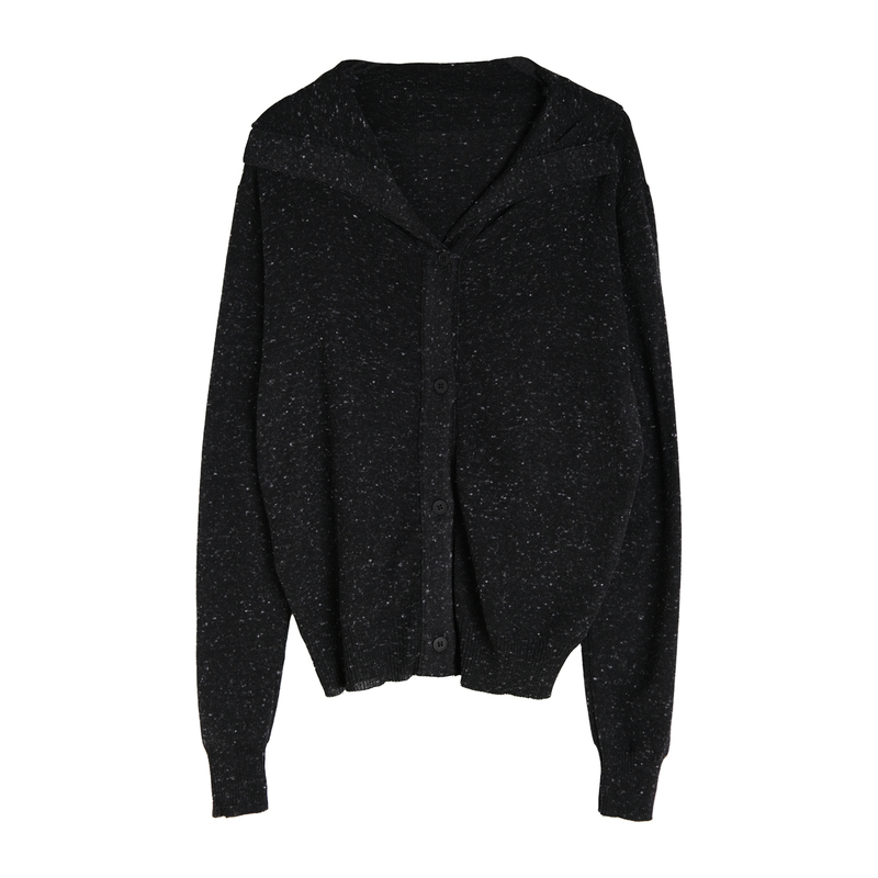 高智感穿搭点子纱针织衫女秋高级感简约气质翻领宽松长袖开衫上衣