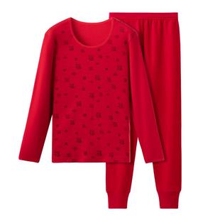 春织红色秋衣秋裤女纯棉中老年人保暖套装本命年妈妈内衣棉毛衫男