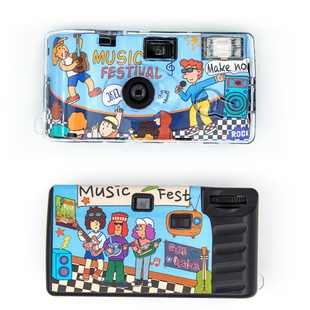 复古傻瓜柯达一次性胶卷相机彩色胶片半格相机音乐节插画透明壳