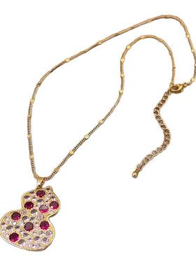 红色满钻葫芦吊坠项链高级感颈链