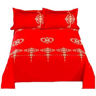 全棉大红加厚床单件100%纯棉结婚庆被单双人喜事加大炕单新婚2m床