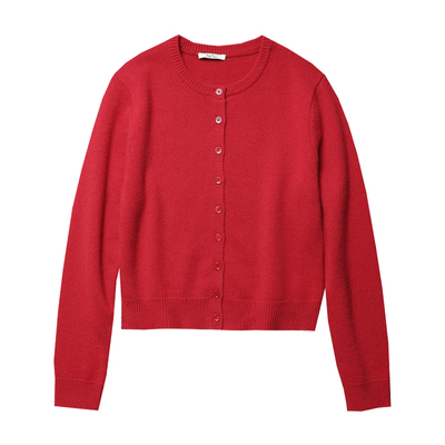 TANG TOWN自制 优雅气质莞美烘托 经典短廓形全羊绒针织开衫/毛衣