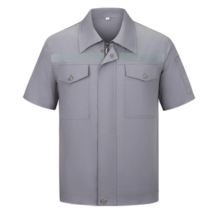 夏季工作服男套装短袖薄款反光条纯棉长袖工地衣服耐磨劳保服定制