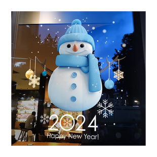 圣诞节装饰窗贴服装店场景布置雪人窗花店铺橱窗静电玻璃贴门贴纸