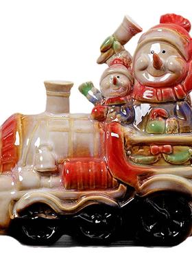 新款高档陶瓷雪人火车创意圣诞节