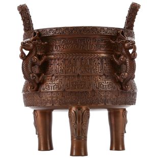 紫铜鼎摆件三足鼎盛千秋交龙垂鳞纹鼎办公室装饰乔迁公司开业礼品