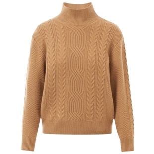 LANCY/朗姿2024冬新款复古绞花半高领粗针全羊毛纯色针织衫毛衣女