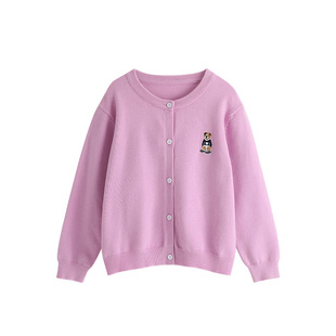 布丁哈鲁春装女童2026春秋新款儿童洋气小熊针织毛衣休闲开衫外套