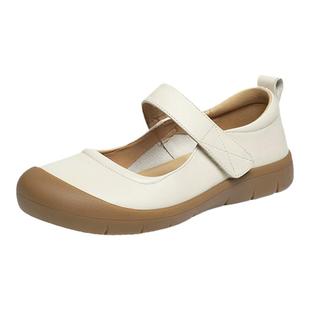 红蜻蜓运动皮鞋女款春季新款女鞋平底鞋真皮软底玛丽珍鞋黑色单鞋