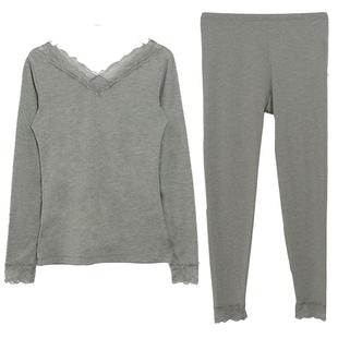 歌瑞尔秋衣秋裤女套装柔软修身保暖内衣女性感薄款蕾丝打底衫