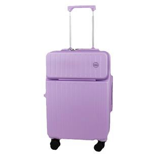OKD前置开口行李箱多功能可充电拉杆箱20寸登机箱学生紫色旅行箱