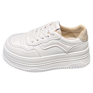 真皮小白鞋女款2025新款百搭轻便软底系带休闲运动鞋厚度增高板鞋