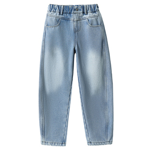 女童加绒牛仔阔腿裤冬装中大童洋气宽松休闲弯刀裤学生冬天长裤子