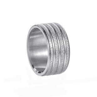 男士钛钢磨砂戒指男款实心宽面银色戒指纯色素戒单戒几何轨迹戒指