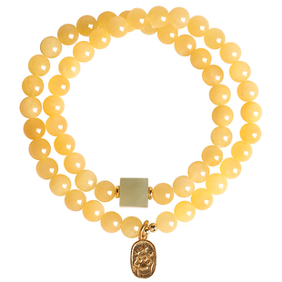 普陀山天然缅甸黄玉手串女款和田玉转运珠聚宝盆招财玉石双圈手链