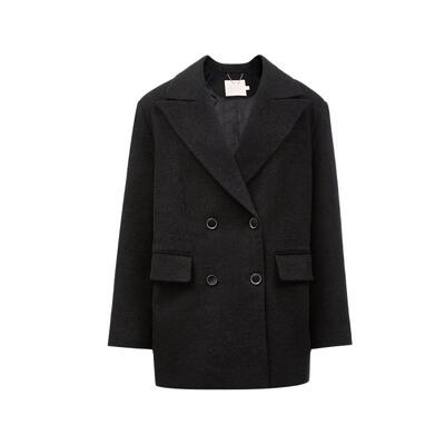 tq区绫致CoutureMade毛呢外套女秋冬宽松双排扣通勤