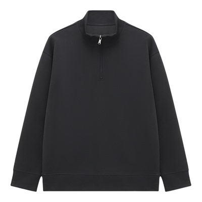 百家好黑色半拉链立领休闲卫衣女春季新款简约百搭慵懒风显瘦上衣