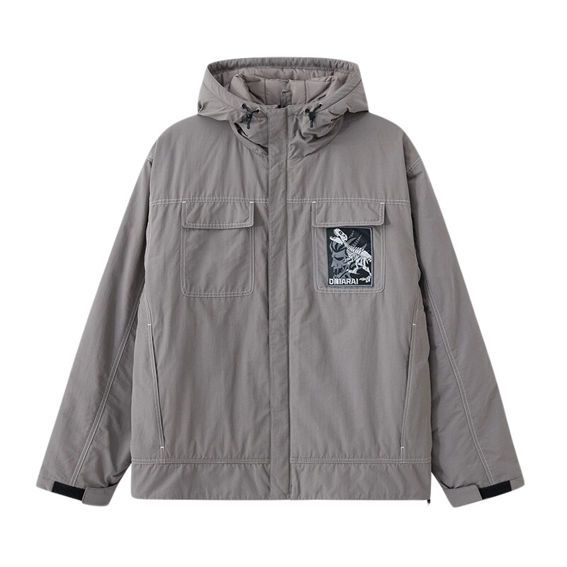 ONIARAI/鬼洗24新品恐龙化石白色走线棉服男式宽松外套 B340206