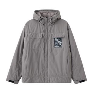 ONIARAI/鬼洗24新品恐龙化石白色走线棉服男式宽松外套 B340206