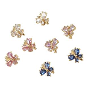 14K包金保色镶锆蝴蝶三排三孔排扣隔珠手工DIY手链串珍珠饰品配件