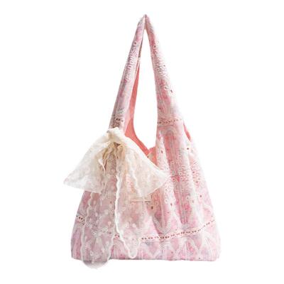 韩系小清新蕾丝帆布包单肩手提包