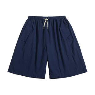 NOEARS深蓝色薄款纯棉牛仔短裤男夏季不过膝百慕大直筒宽松裤子潮