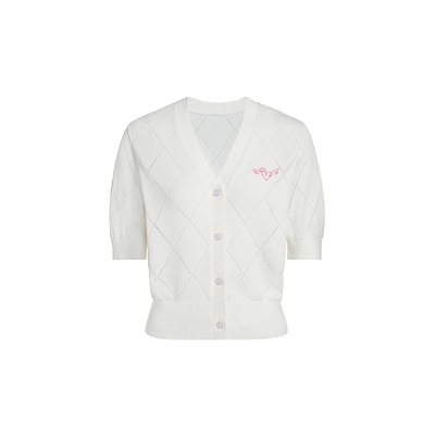 FIVE PLUS针织衫菱格镂空波嬉风V领单排扣开衫2026新款女夏装