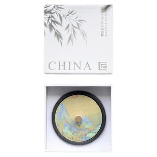 问心堂千里江山砚台墨盒玉山罗纹砚石带盖墨盒天然水波纹原石砚台可磨墨研磨墨锭初学者文房四宝多功能便携