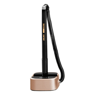 【企业定制】得力台笔固定柜台签字笔可粘贴桌面中性笔 吧台笔前台微笑固定碳素笔水笔柜台签字笔带绳吊挂笔