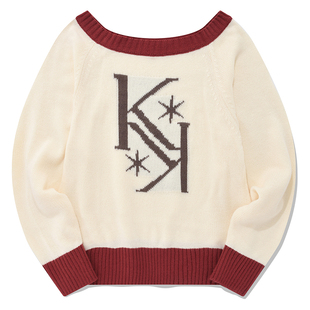 kirsh大樱桃秋冬大圆领套头针织毛衣女宽松慵懒少女学院风上衣