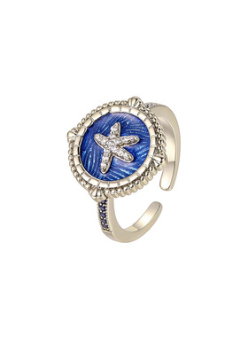 小香风复古珐琅海星开口戒指