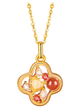 红玛瑙四叶草项链女纯银