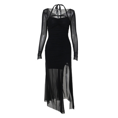 收腰不规则气质针织连衣裙”晚风