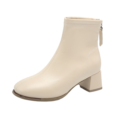 时装靴粗跟后拉链短靴瘦瘦靴